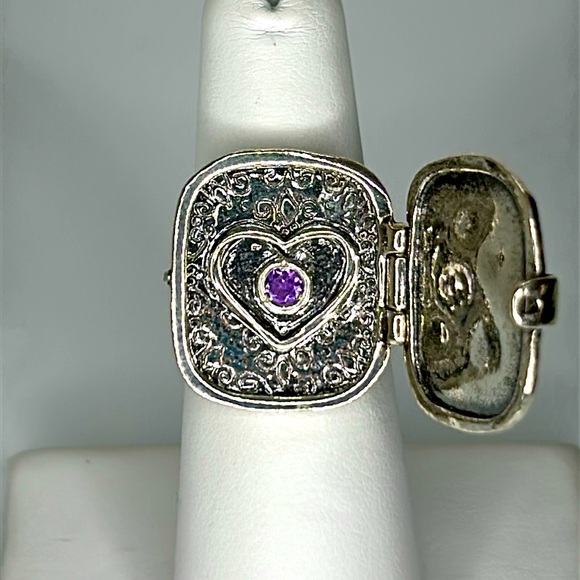 NWOT Passage to Israel Sterling Silver Amethyst Heart Locket Ring Romantic Boho - Picture 1 of 12